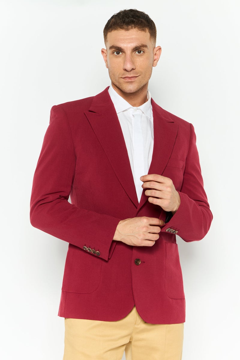 Asos Design Men Regular Fit Plain Suit Jacket, Burgundy - Image 1