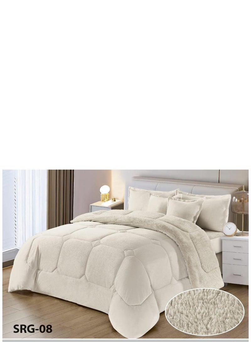 مينج لي مفرش نفرين نظام وجهين وجه مخمل ووجه فرو ناعم نظام 6قطع حشوه وسط عملي /King size230*250cm