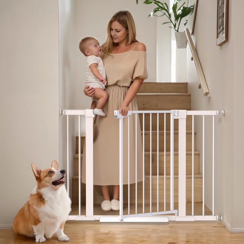 Mumeasy Baby Gate for Stairs  29646 Auto Close Dog Gate for Doorways Extra Wide Child Gate Indoor Walking Through Safety Gate for Kid Pet Gates No Drilling White Moms Choice Awards Winner