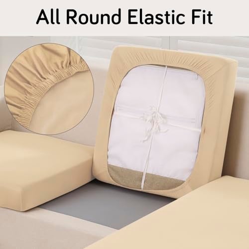 HOKIPO 100% Waterproof Elastic Individual Seat Cushion Cover, 3-Piece Sofa Cushion Cover, Beige (AR-5352-BGE*3) - Image 3