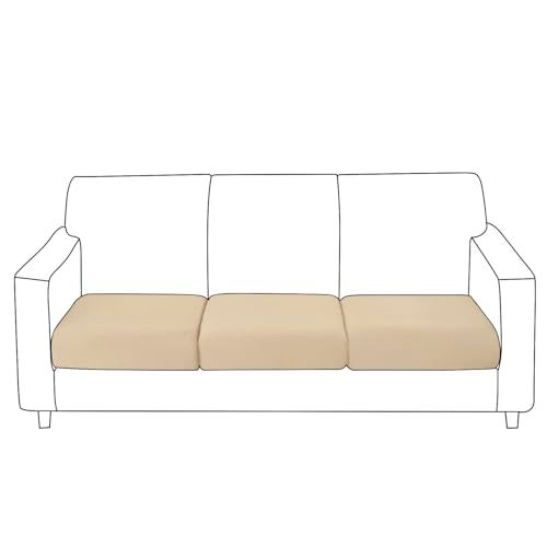 HOKIPO 100% Waterproof Elastic Individual Seat Cushion Cover, 3-Piece Sofa Cushion Cover, Beige (AR-5352-BGE*3) - Image 2