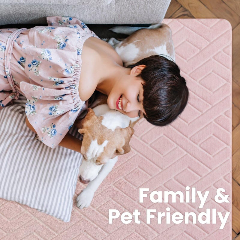 Macgace Ultra Soft Pink Area Rug for Girls Bedroom, 4x6 Modern Geometric Shag Rugs with Nonslip Backing for Living Room, Washable Fuzzy Carpet for Cozy Kids Room Nursery - Image 4
