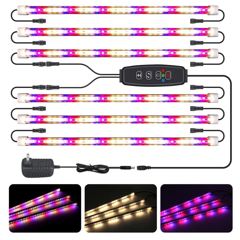 LED Grow Lights Strips for Indoor Plants 3 Working Modes 10 Dimmable Levels Plant Lights with Auto Cycle Timer 3912Hrs 36W Full Spectrum DIY Growing Lamps for Seedings Hydroponics 6 Strips