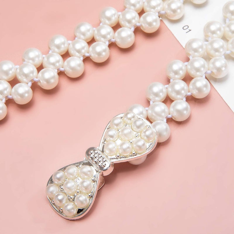 Dubulle Women's Pearl Bridal Elastic Ivory Crystal Beaded Sash for Wedding Dress Prom - Image 2