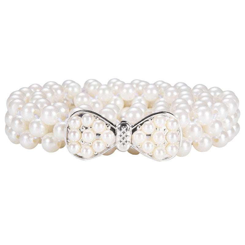 Dubulle Women's Pearl Bridal Elastic Ivory Crystal Beaded Sash for Wedding Dress Prom - Image 1