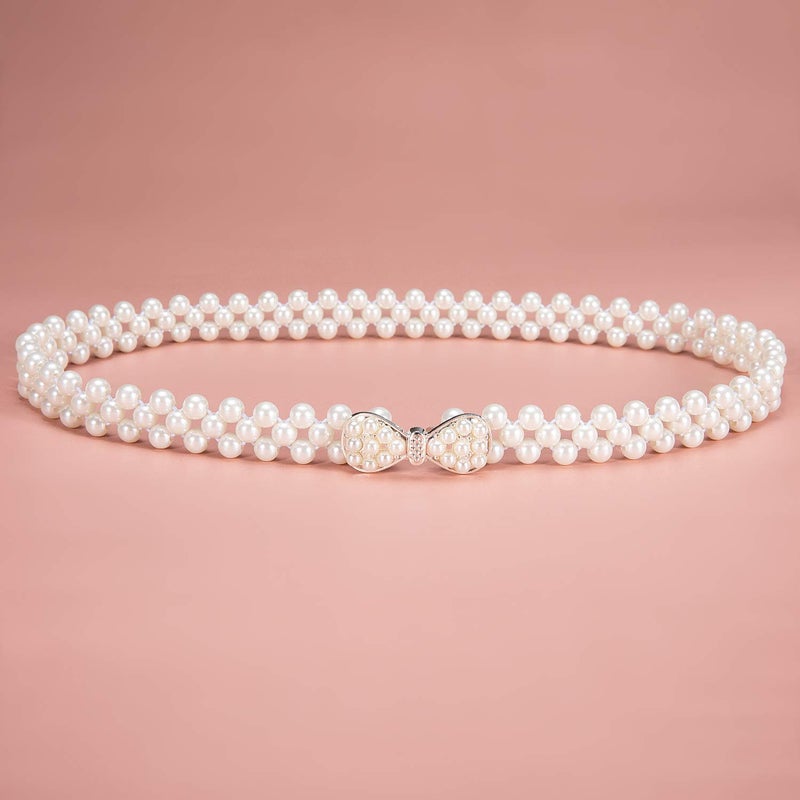 Dubulle Women's Pearl Bridal Elastic Ivory Crystal Beaded Sash for Wedding Dress Prom - Image 5
