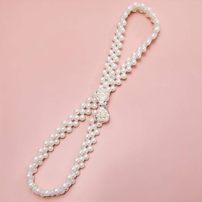 Dubulle Women's Pearl Bridal Elastic Ivory Crystal Beaded Sash for Wedding Dress Prom - Image 4