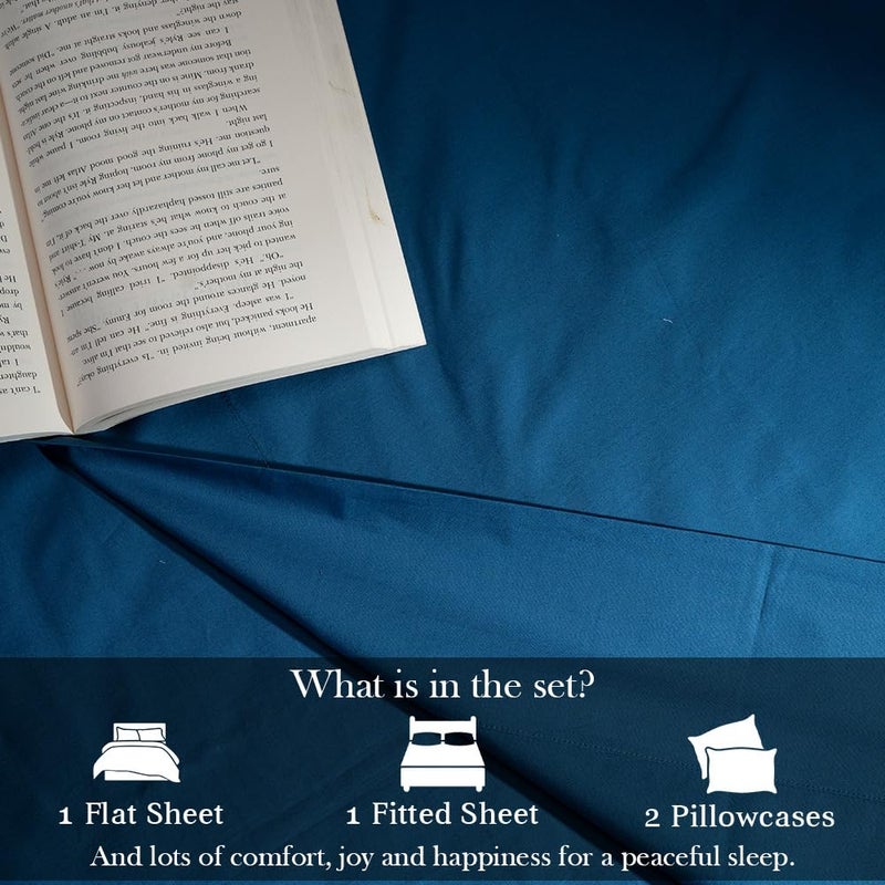 Atelier 4-Piece Bed Sheet Sets 100% Cotton Hotel Luxury 400 Thread Count Percale Weave Easy Wash Care | Dark Blue | King - Image 2