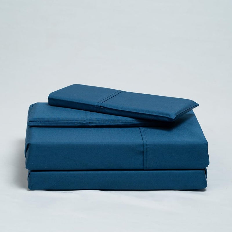 Atelier 4-Piece Bed Sheet Sets 100% Cotton Hotel Luxury 400 Thread Count Percale Weave Easy Wash Care | Dark Blue | King - Image 1