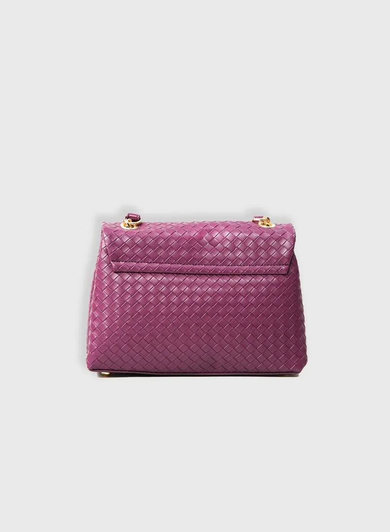 AMICA Kelly Weaved Leather Crossbody Bag for Women -Plum Red