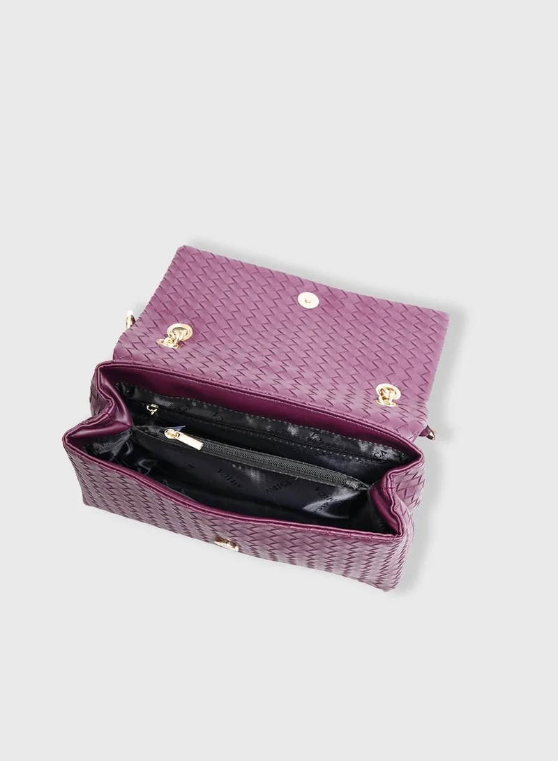 AMICA Kelly Weaved Leather Crossbody Bag for Women -Plum Red
