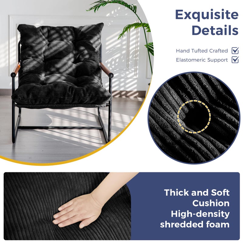 MAXYOYO Modern Accent Chair, Comfy Living Room Chair with Metal Frame Wooden Armrest, Upholstered Armchair with Soft Cushion for Bedroom Balcony Lounge Reading Room, Black - Image 4