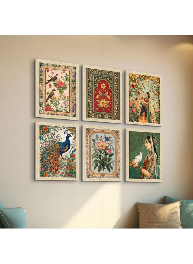 ArtX لوحات مدهوباني الهندية من ArtX مع إطار لغرفة المعيشة، غرفة النوم، المكتب، لوحات لتزيين الجدران، 10x13 بوصة، مجموعة من 6 - Image 2