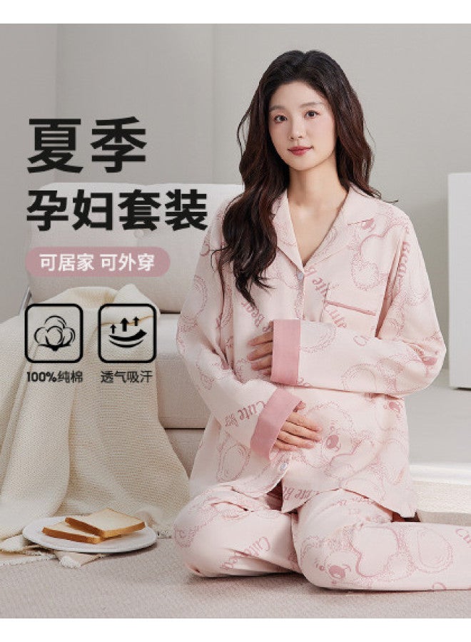 Nordon 100% Pure Cotton Maternity Pajamas, Summer Lightweight Soft Long Sleeve & Pants Set, Nursing Sleepwear For Pregnancy And Postpartum Breastfeeding - Image 1