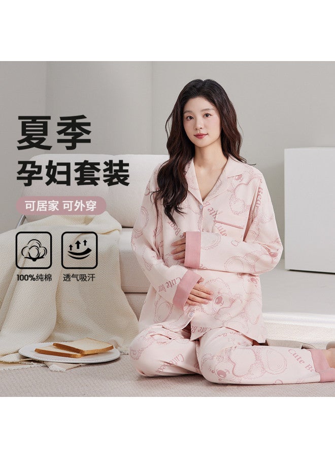 Nordon 100% Pure Cotton Maternity Pajamas, Summer Lightweight Soft Long Sleeve & Pants Set, Nursing Sleepwear For Pregnancy And Postpartum Breastfeeding - Image 2