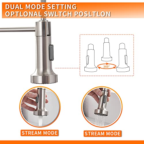 OWOFAN Kitchen Faucet Low Lead Commercial Solid Brass Single Handle Single Lever Pull Out Pull Down Sprayer Spring Kitchen Sink Faucet, Brushed Nickel Kitchen Faucets 866053SN - Image 4