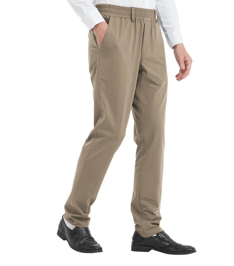 LETAOTAO Mens Elastic Waist Pants for Seniors High Stretch Expandable Waist Slacks for Elderly with Magnet Button (Khaki 36W x 30L) - Image 1