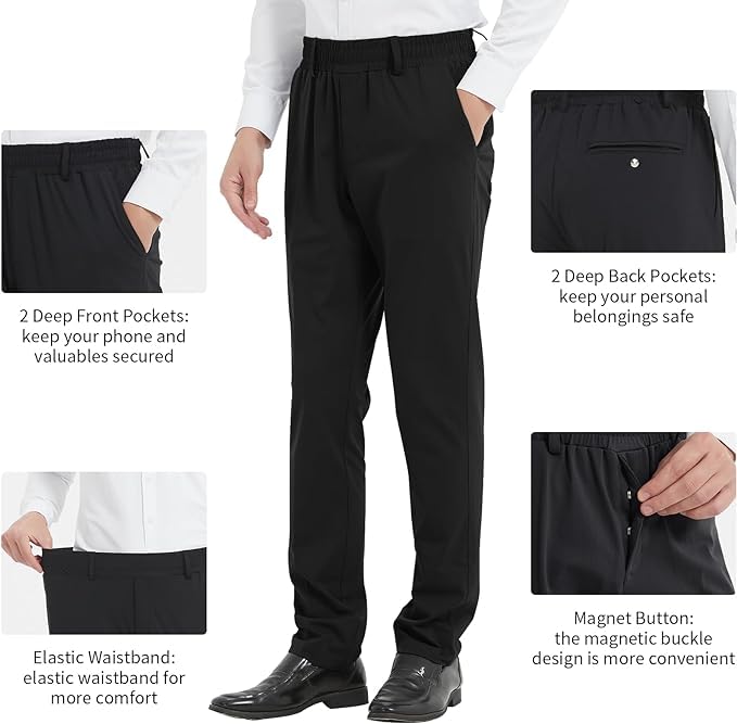 LETAOTAO Mens Elastic Waist Pants for Seniors High Stretch Expandable Waist Slacks for Elderly with Magnet Button (Khaki 36W x 30L) - Image 3