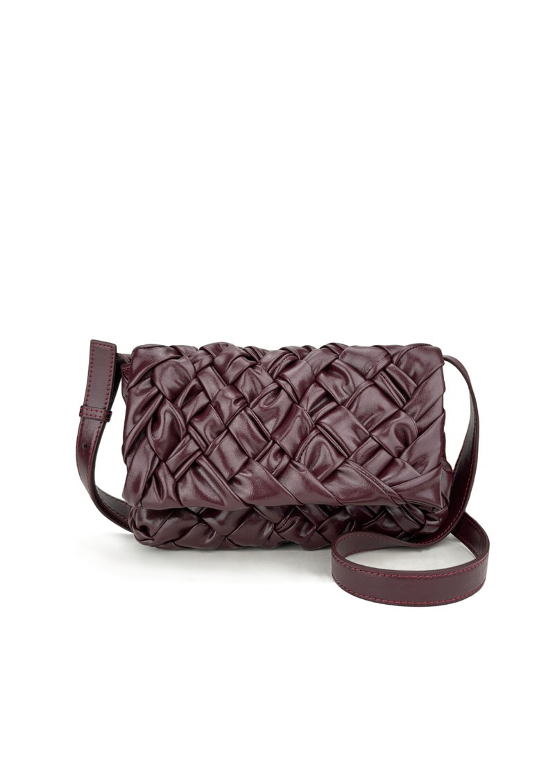 Generic - 2024 New Fashionable Trendy BV Oil Wax Silk Scarf Pleated Handicraft Woven Crossbody Single Shoulder Bag Motorcycle Equipment Ac wine red - Image 1