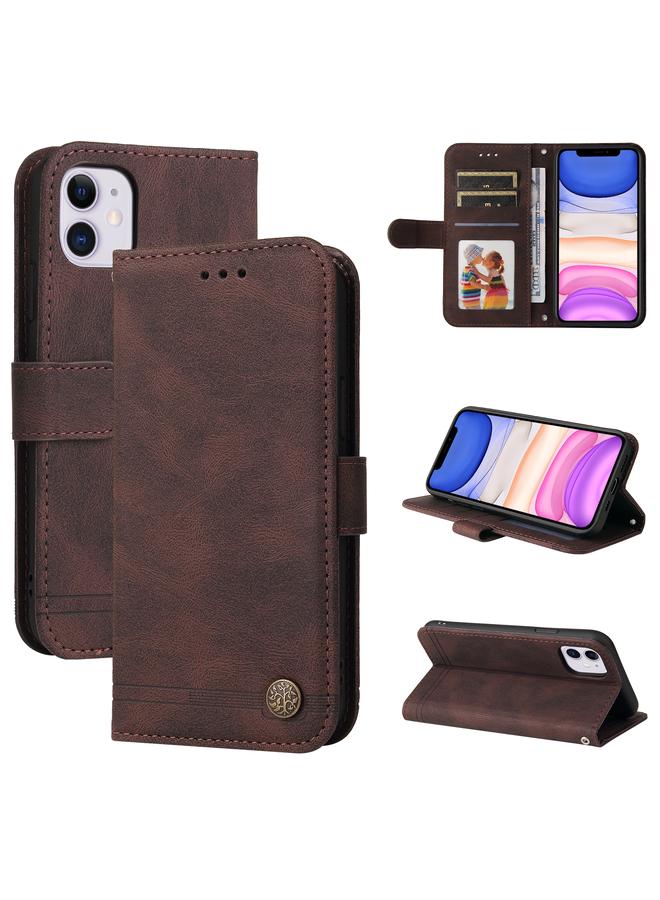 Zaboon Case For iPhone 11 Skin Feel Life Tree Metal Button Horizontal Flip Leather Case with Holder & Card Slot & Wallet & Photo Frame & Strap - Image 1