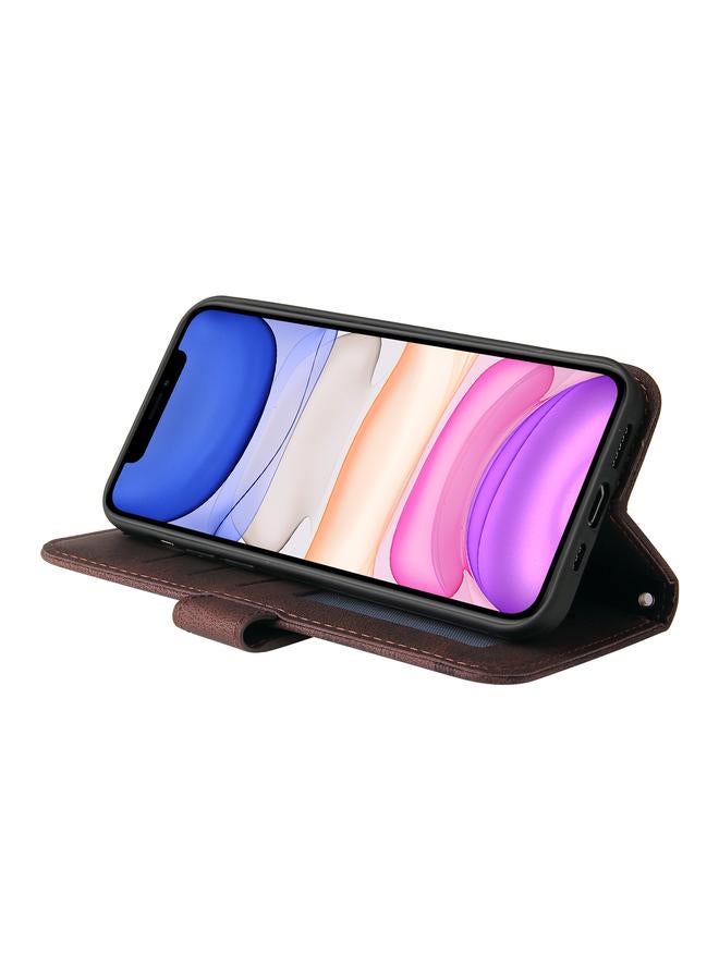 Zaboon Case For iPhone 11 Skin Feel Life Tree Metal Button Horizontal Flip Leather Case with Holder & Card Slot & Wallet & Photo Frame & Strap - Image 5