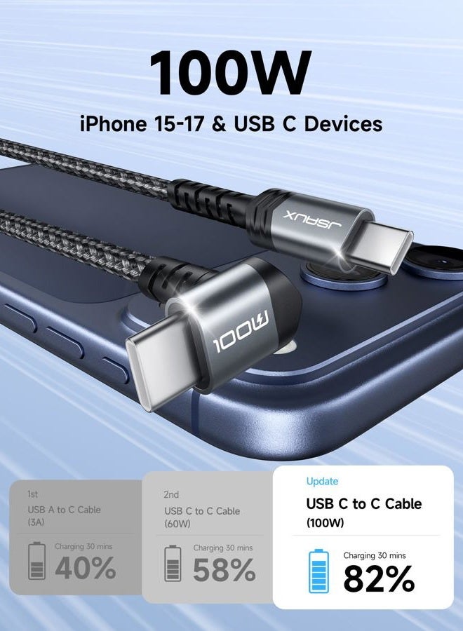 jsaux USB C to USB C Cable Right Angle, Type C Cable 3M 100W, C to C Cord Fast Charging Compatible with ROG Ally, Steam Deck, Switch, iPhone Air/iPhone 17/17 Pro Max16 15, Samsung S24 S23, iPad - Image 2