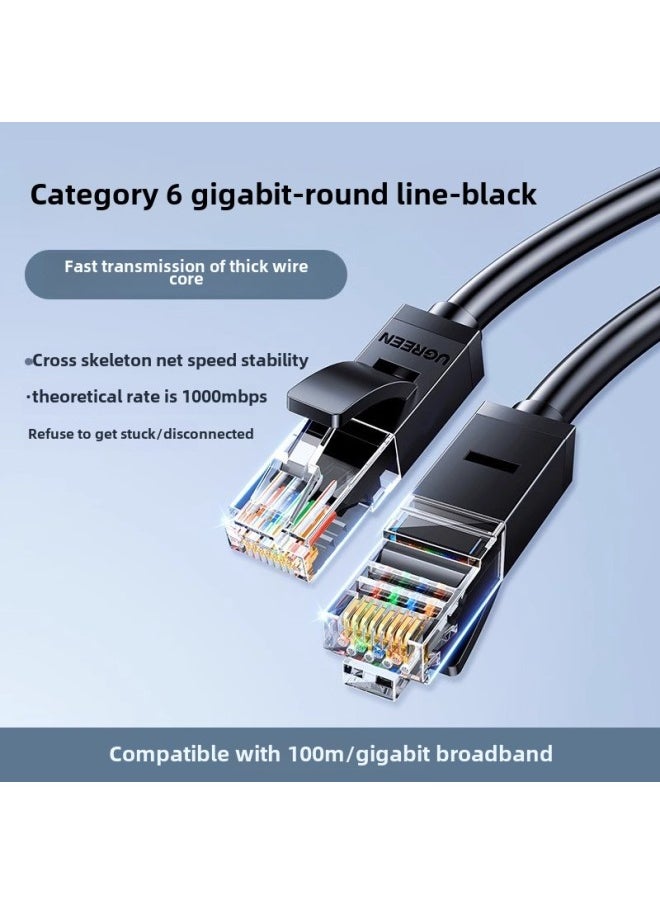 Generic Green Networking Cable Household Engineering Six Types Of Finished Network Cable Black RJ45 Connector Shielding Rubber Shell Gigabit Network Speed-Color:Nw102-category 6 Gigabit Black Round Cable-Line Length:12m  - Image 1