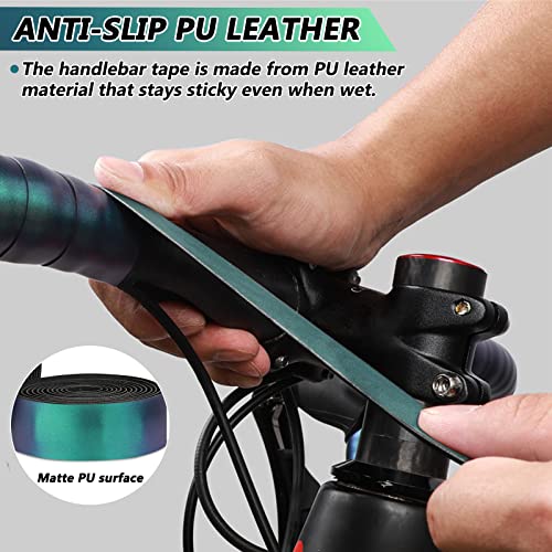 Bumlon Road Bike Handlebar Tape, Bicycle Bar Tape, PU Leather + EVA, Gradient Aurora Green Cycling Handle Grip Wrap - 2 Rolls - Image 3