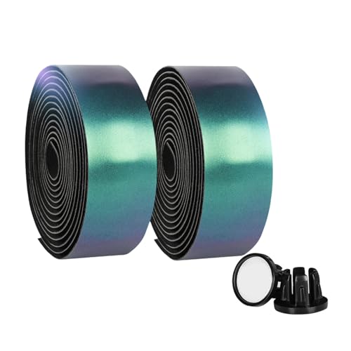 Bumlon Road Bike Handlebar Tape, Bicycle Bar Tape, PU Leather + EVA, Gradient Aurora Green Cycling Handle Grip Wrap - 2 Rolls - Image 1