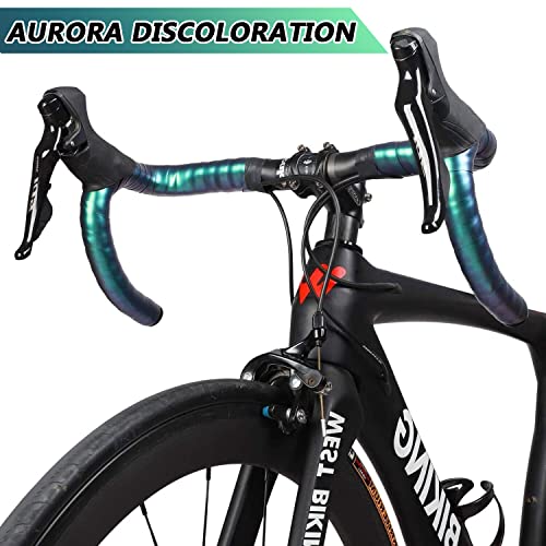 Bumlon Road Bike Handlebar Tape, Bicycle Bar Tape, PU Leather + EVA, Gradient Aurora Green Cycling Handle Grip Wrap - 2 Rolls - Image 2