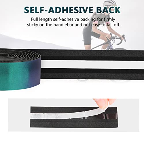 Bumlon Road Bike Handlebar Tape, Bicycle Bar Tape, PU Leather + EVA, Gradient Aurora Green Cycling Handle Grip Wrap - 2 Rolls - Image 5