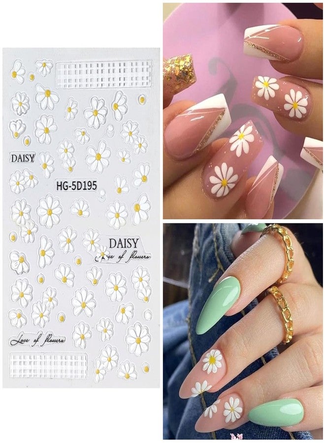 VOTACOS Flower Nail Stickers 7 Sheets 5D Nail Decals Spring Summer Nail Design Self Adhesive 3D Nail Supplies White Yellowe Daisy Flower Nail Decoration for Women Design - Image 2