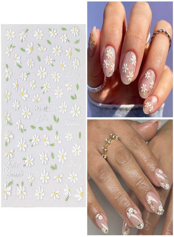 VOTACOS Flower Nail Stickers 7 Sheets 5D Nail Decals Spring Summer Nail Design Self Adhesive 3D Nail Supplies White Yellowe Daisy Flower Nail Decoration for Women Design - Image 3