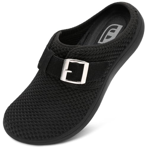 JOINFREE Womens Wide Slippers Adjustable Diabetic Mules Slip on House Slipper Breathable Barefoot Walking Shoes for Extra Wide Width Arthritis Edema Swollen Elderly Black Size 9 - Image 1