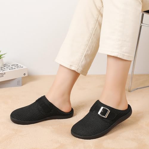 JOINFREE Womens Wide Slippers Adjustable Diabetic Mules Slip on House Slipper Breathable Barefoot Walking Shoes for Extra Wide Width Arthritis Edema Swollen Elderly Black Size 9 - Image 2