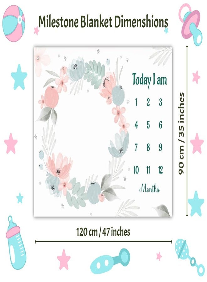 Hoolloomooloo Combo of 2 Baby Milestone Blankets - Soft Floral & Dino Themes for Monthly Growth Photoshoots - Newborn Memory Keepsake Gift for Boys & Girls - Image 2