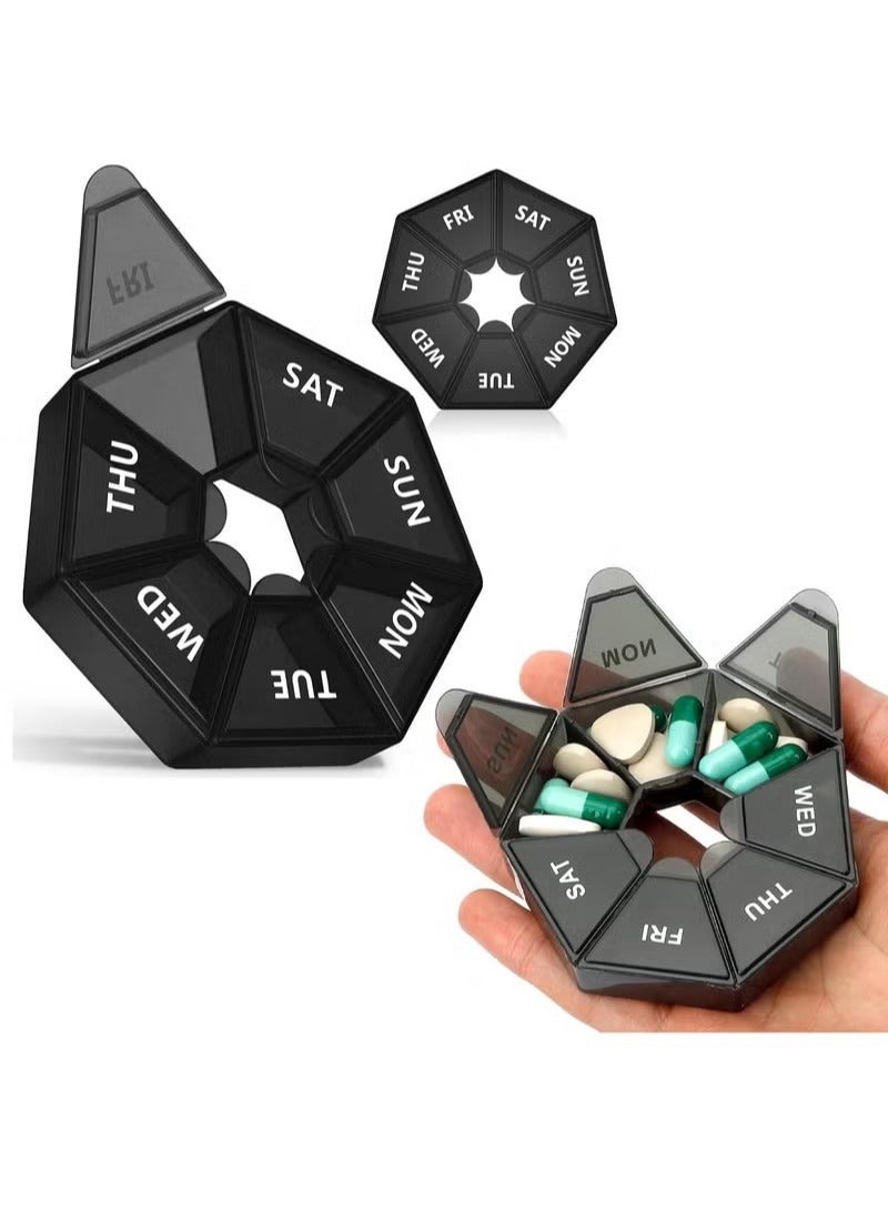 general 2-Pack Weekly Pill Organizer Portable Pill Organizer With 7 Compartments Compact Medication Rack Travel Pill Box For Vitamins Medications Fish Oil And Supplements - Image 1