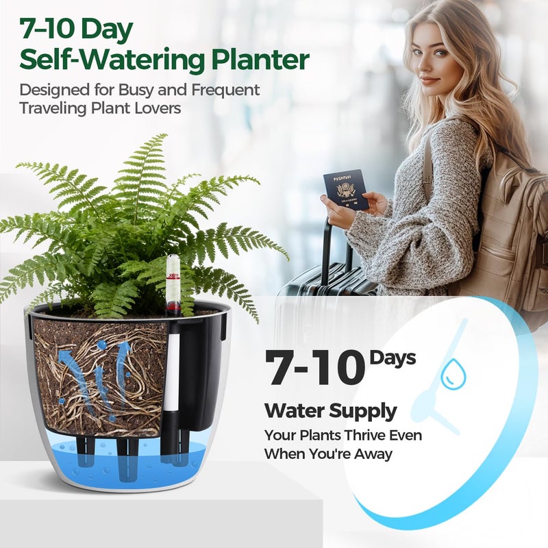 T4U Self Watering Pots for Indoor Plants, 7 Inch Self Watering Planters with Water Level Indicator, Bottom Watering African Violet Pots for Beginners & Busy Plant Owners, BPA-Free (2 Pack, White) - Image 4