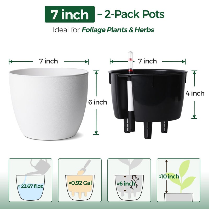T4U Self Watering Pots for Indoor Plants, 7 Inch Self Watering Planters with Water Level Indicator, Bottom Watering African Violet Pots for Beginners & Busy Plant Owners, BPA-Free (2 Pack, White) - Image 3
