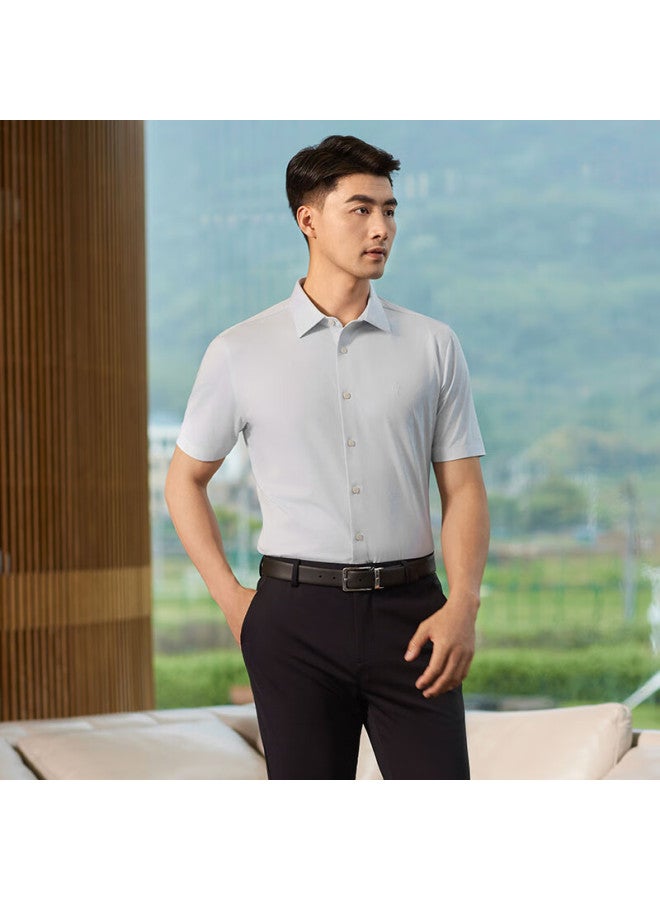 Ouding First-class High-stretch Shirt For Men, Ice Oxygen Blue Short Sleeve, Business Wrinkle-free Casual Summer Shirt, Ice Oxygen Blue Solid Color, Size 44 - Image 3
