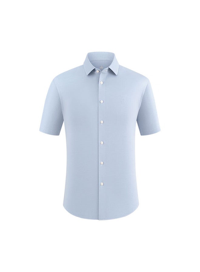 Ouding First-class High-stretch Shirt For Men, Ice Oxygen Blue Short Sleeve, Business Wrinkle-free Casual Summer Shirt, Ice Oxygen Blue Solid Color, Size 44 - Image 4