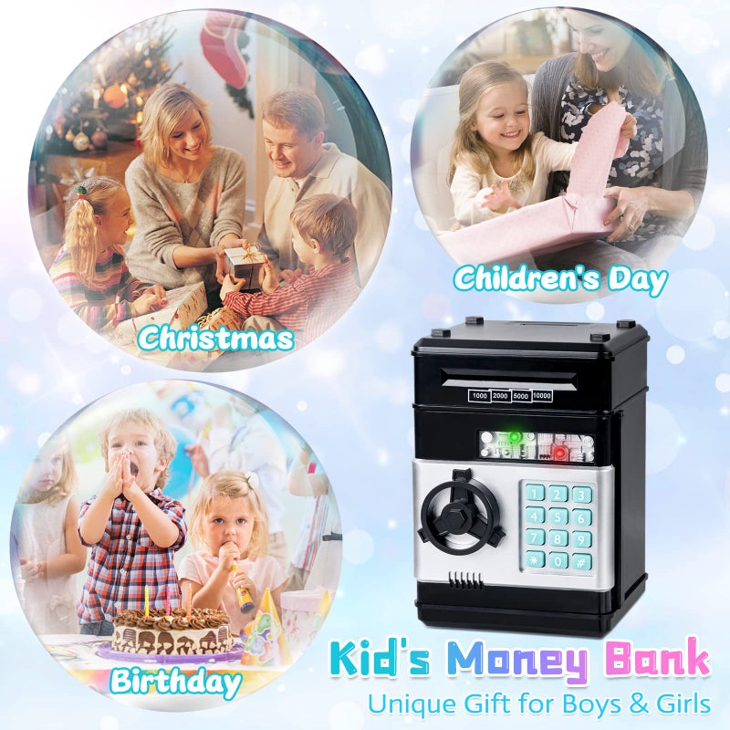 Refasy Kids Toys for Boys Girls Age 3-5,Electronic Piggy Banks for Kids Money Savings Box Toys Mini ATM Coin Bank for Children Best Birthday Xmas Gifts Cash Coin Can for Kid 8-12 Year Old Black - Image 5