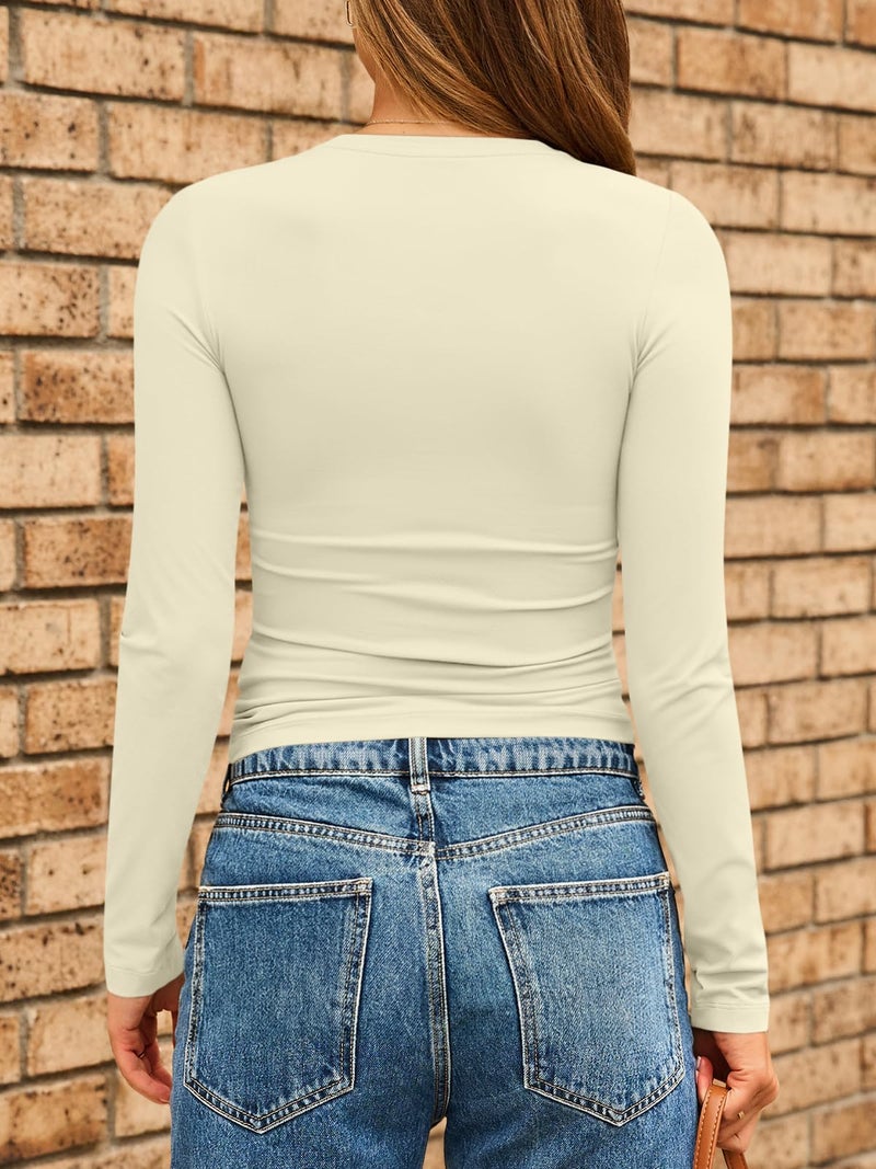 AUTOMET Womens Long Sleeve Shirts Basic Compression Going Out Crop Tops Fall Fashion Y2K Clothes 2025 Apricot L - Image 4