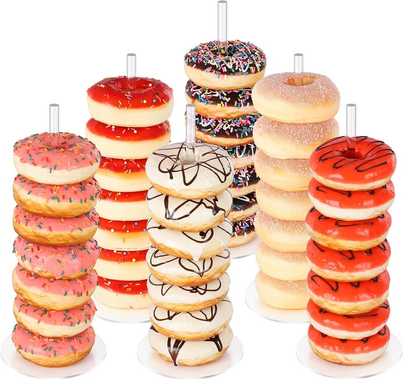 Dooiclear Donut Stand 6 Pack, Acrylic Bagel Stand, Clear Doughnut Holder, Donut Display Stand for Dessert Table, Bagel Display Tower for Birthday, Wedding, Baby Shower, Christmas, Party - Image 1