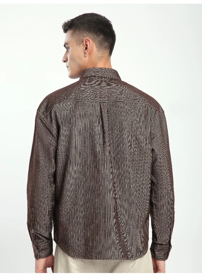 بيونغ Brown Striped Corduroy Shirt