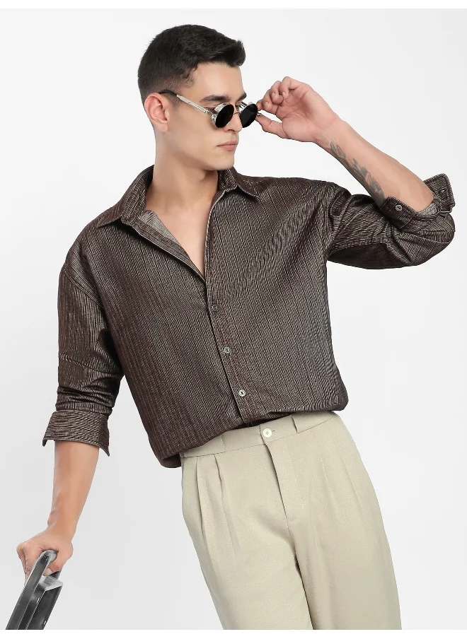 بيونغ Brown Striped Corduroy Shirt