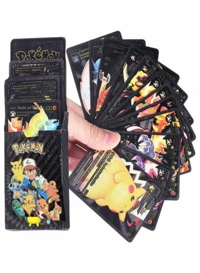 Pokemon Set of 2 (55 Pieces) Black Pokémon Cards Golden Foil Set Including Vmax Rares V Series GX EX Rares Charizard Common Cards - Image 1