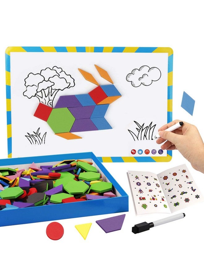Vanmor 216Pcs Magnetic Pattern Blocks Set With 298 Pattern Book & Magnet Board Fridge Magnets Foam Tangram Geometric Shape Puzzle Educational Montessori Toy Gifts For Preschool Kids Toddlers - Image 1