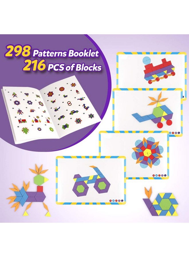 Vanmor 216Pcs Magnetic Pattern Blocks Set With 298 Pattern Book & Magnet Board Fridge Magnets Foam Tangram Geometric Shape Puzzle Educational Montessori Toy Gifts For Preschool Kids Toddlers - Image 3