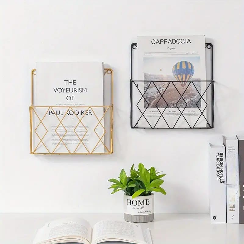 CentraLit Wall Hanging File Magazine Holder Magazine Newspaper Rack Black Gold Combo of 2 Pieces File Storagr Rack for Office Home Decor